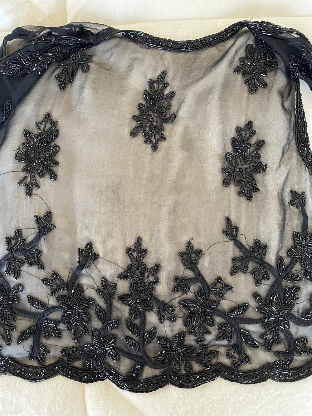 Vintage Embroidered Sheer Silk Black Beaded Vest Top - Picture 4 of 8